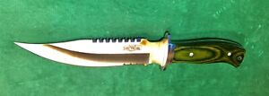 Tac Surv Fixed 7 1/4” blade comb & saw knife green wood handle w/sheath NIB