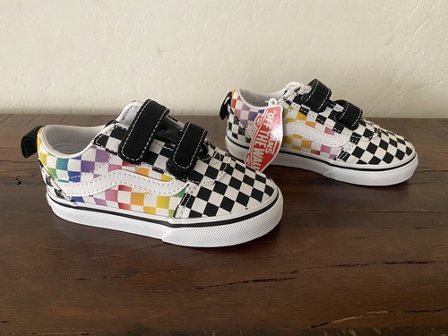 rainbow checkered vans black