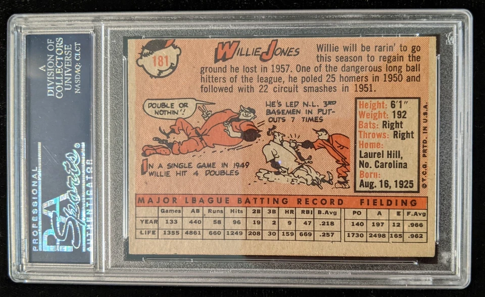 1958 Topps WILLIE JONES #181 PSA 5 (MC) EX Philadelphia Phils 23248408 - Image 2 of 2