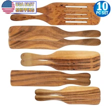 Spurtle Kitchen Cooking Utensil 10pc Teak Wood Non Stick Wooden Spatula Spoon