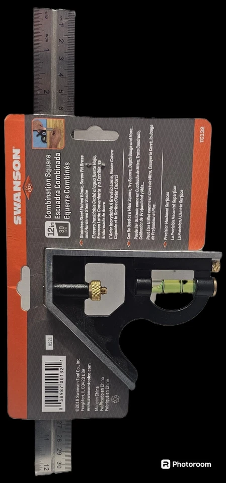 12 Inch Combination Square Swanson Stainless Blade Level Scribe Brass Screw New - Image 2 of 2