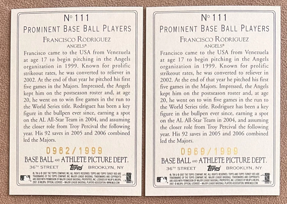 Francisco Rodriguez 2007 Topps Turkey Red Chrome #111 /1999 Angels Parallel Card - Image 4 of 4