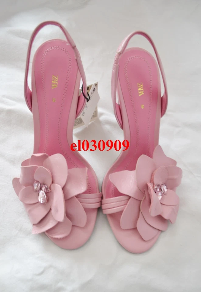 ZARA SANDÁLIAS DE COURO FLORAL SALTO ALTO ROSA NOVO SS23 TAMANHO EUR 36 REF. 1359/110 - Imagem 3 de 4