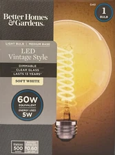 60-Watt Vintage Style Clear Glass G40 LED Globe Light - 5-inch Diameter