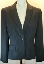 Tahari ASL Women's Jacket Blazer Black W/Blue Striping Size 10 - Notch Lapel