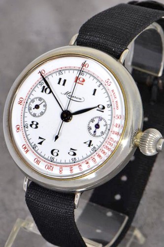 LARGE, EARLY MINERVA CHRONOGRAPH WITH RED TACHYMETER SCALE, CA...