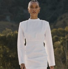DISSH Maya White Linen Mini Dress AU 12 US 8 NWT Long Sleeve Boho Resort RARE