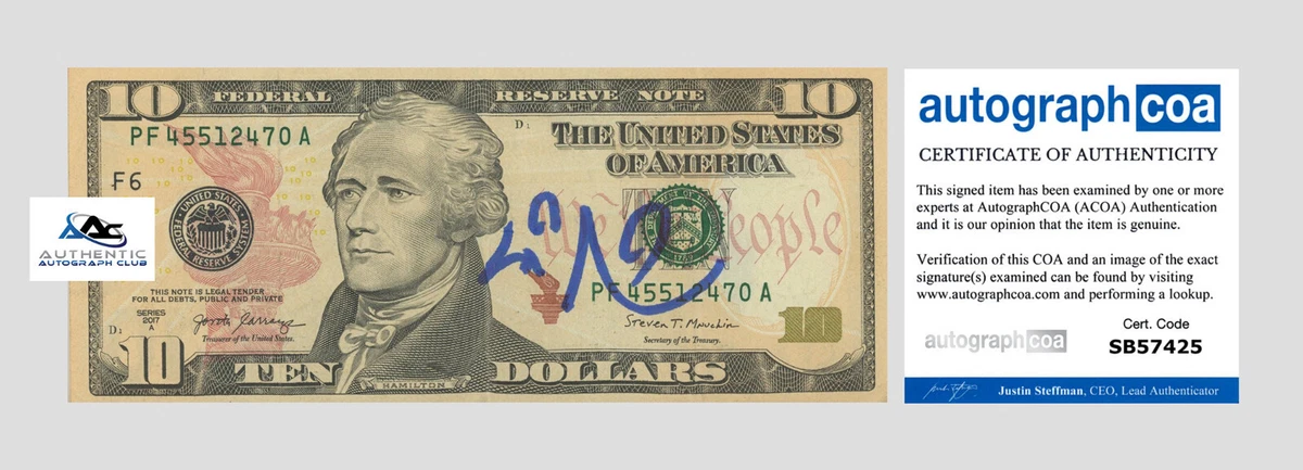 LIN MANUEL MIRANDA AUTOGRAPH SIGNED 10 TEN DOLLAR BILL HAMILTON