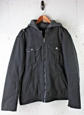 Urban RepublicJacket Mens size L Black Wool Full Zip Hooded Coat Outdoor