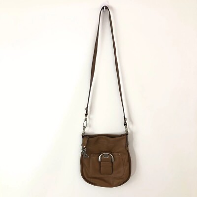 B Makowsky Light Brown Pebbled Leather Silver Hardware Crossbody Purse Bag