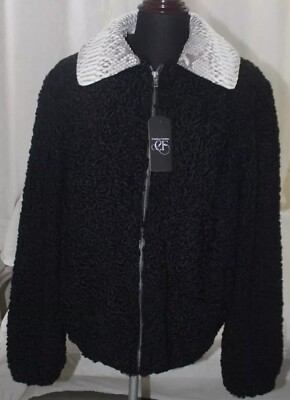 Man's Black PERSIAN LAMB FUR bomber JACKET AllSizes PYTHON collar & hat pre sale