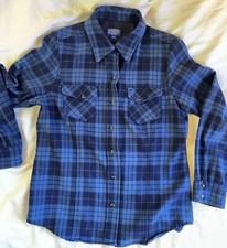 Vtg Pendleton Wool Flannel Pearl Snap Shirt Size Large  M Blue Plaid USA