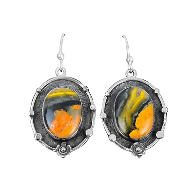 Valentines Sale Bumble Bee Jasper Gemstone Sterling Silver Drop Earrings Jewelry