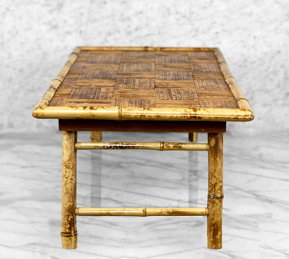 Vintage Boho Coastal Rattan Folding Bamboo TV Stand Plant Table - Image 3 of 4