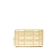 MICHAEL KORS SMALL METALLIC PALE GOLD QUILTED LEATHER WALLET,COIN PURSE,WRISTLET