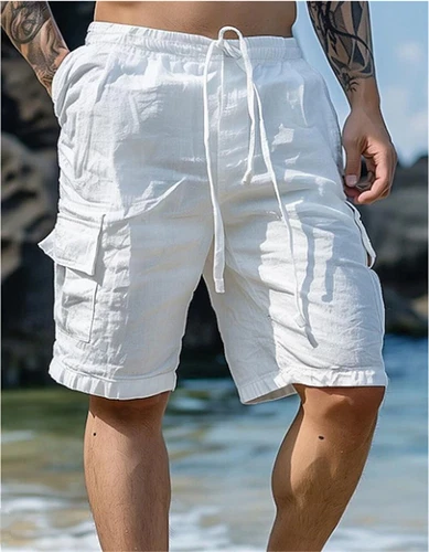 Pantalones Cortos de Lino para Hombres Aire Libre Informales Deportes Verano Atléticos Playa Pantalones Cortos - Imagen 9 de 17