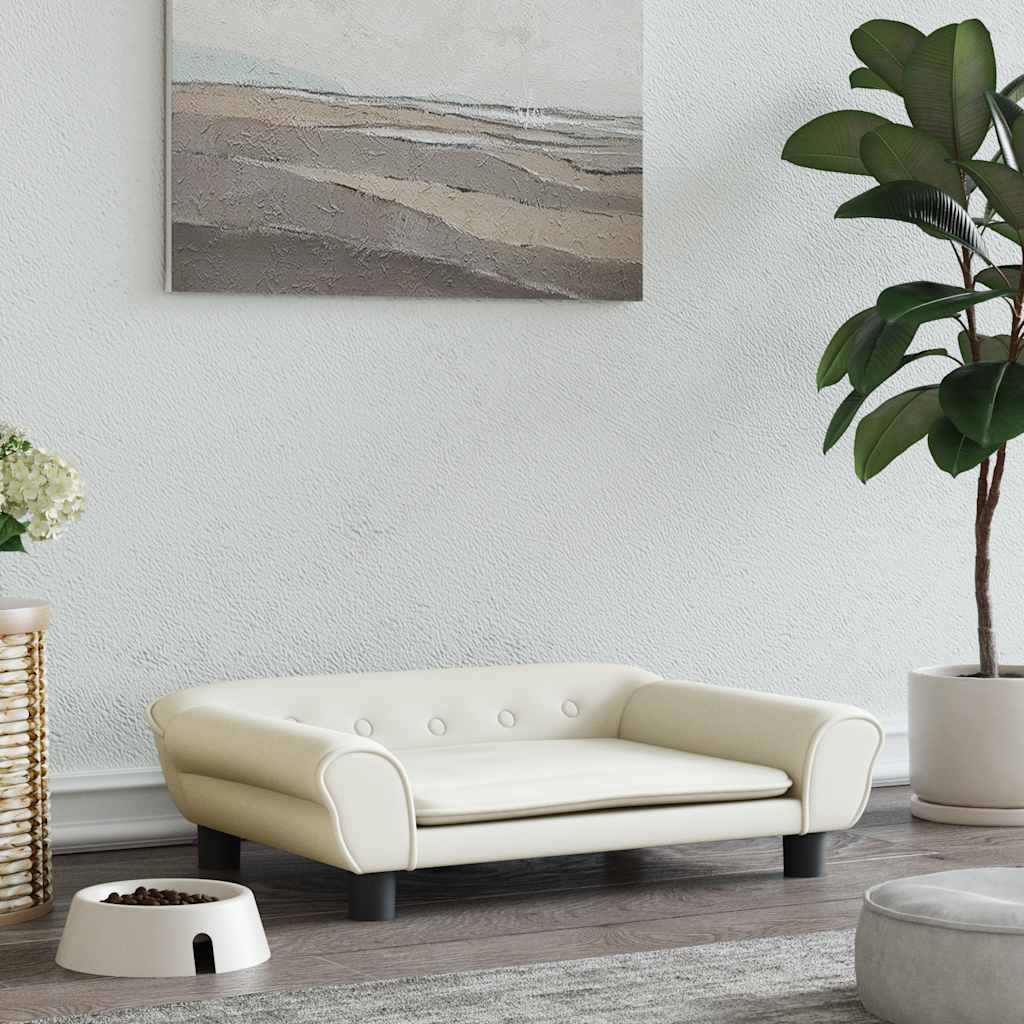 Lettino Cani Crema 70x48 cm | Cuccia Velluto e Legno Alta Qualità