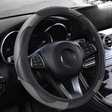 Car Steering Wheel Cover Durable Leather Cover With Anti-slip Lining Carbon...