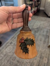 1978 Vintage Christmas Bell with Holly Handpainted Holiday Kitsch Decor 6½"H