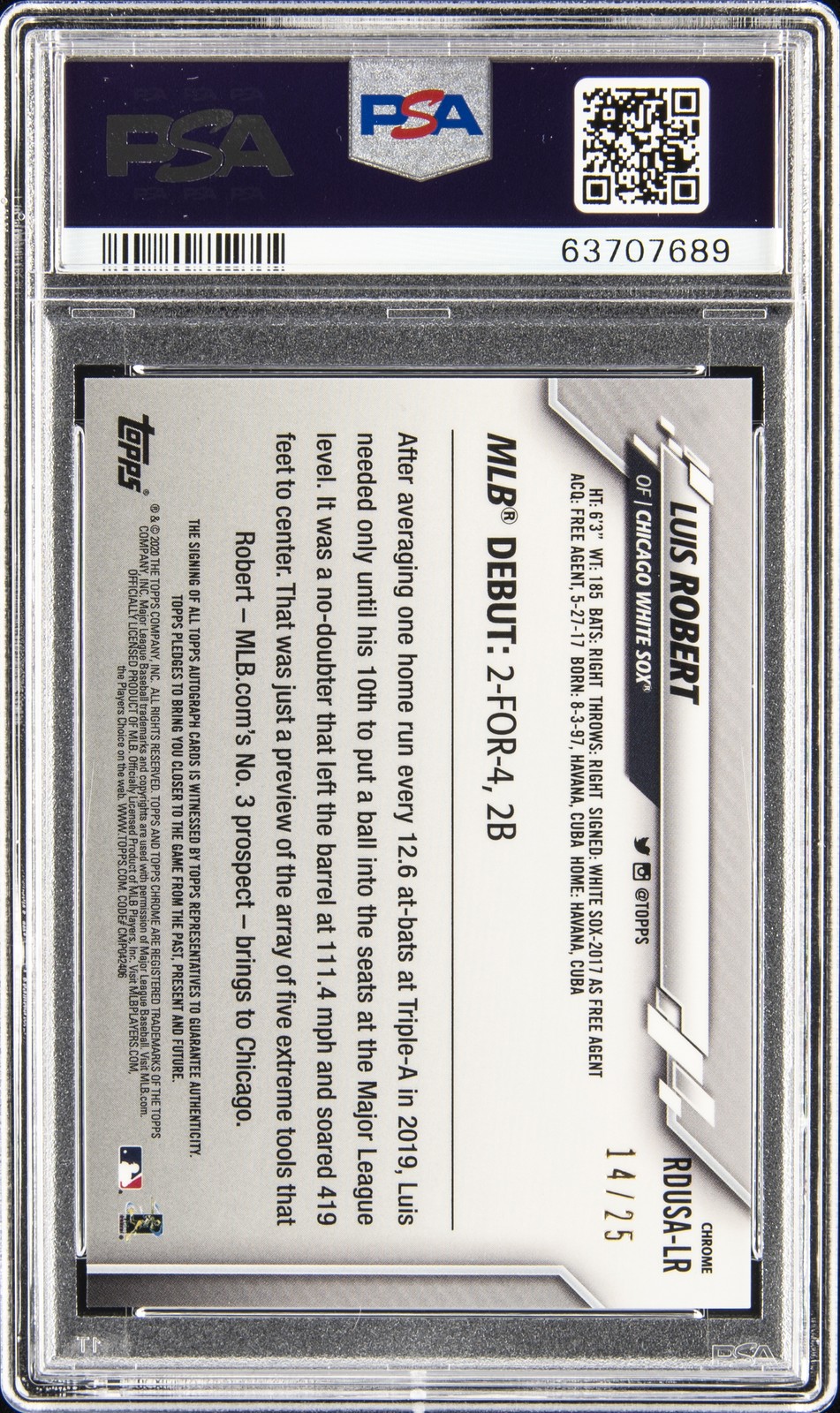 2020 TOPPS CHROME UPDATE ROOKIE DEBUT ORANGE LUIS ROBERT RC /25 PSA 9 AUTO 10 view 2