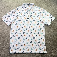 Bad Birdie Men's Medium Core Short Sleeve White Golf Polo Crushable Beer Can