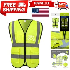 High-Visibility Safety Vest with Zipper  Pockets, ANSI Certified, Large Size