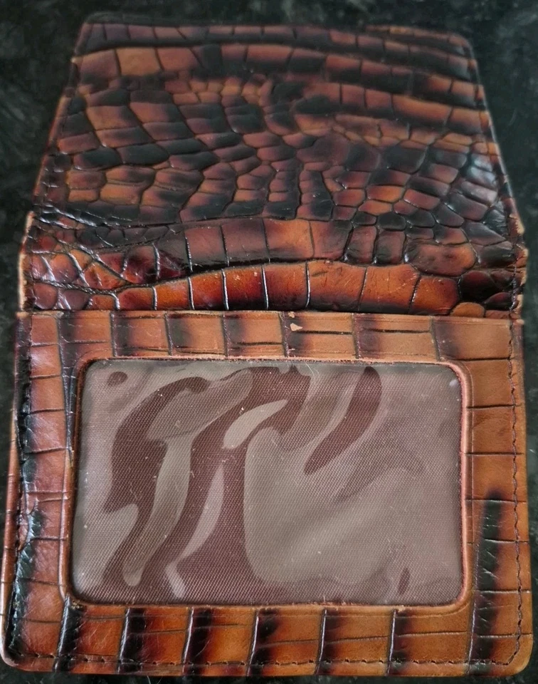 BRAHMIN Credit Card Wallet Pecan Melbourne Croc Embossed Leather 3" T X 4" W - Image 4 of 4