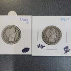 Barber Quarter 1908- & 1909 US 25C Silver Coins Lot of 2  #313