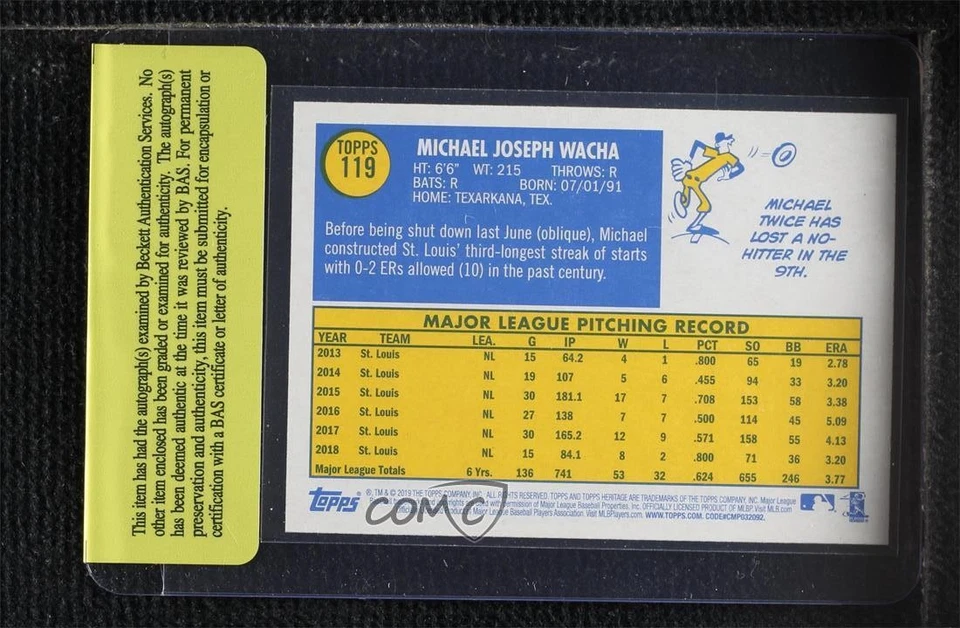BAS 2019 Topps Heritage Michael Wacha #119 Authentic Auto - Image 2 of 2
