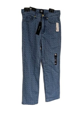 Dee Ocleppo Matilda D-Link Blue Monogram Sz 4 Straight Leg Jeans MRSP of $129NEW