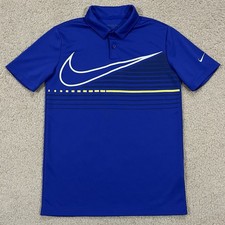 Nike Golf Boys Blue Big Swoosh Printed Polo Shirt Size Medium