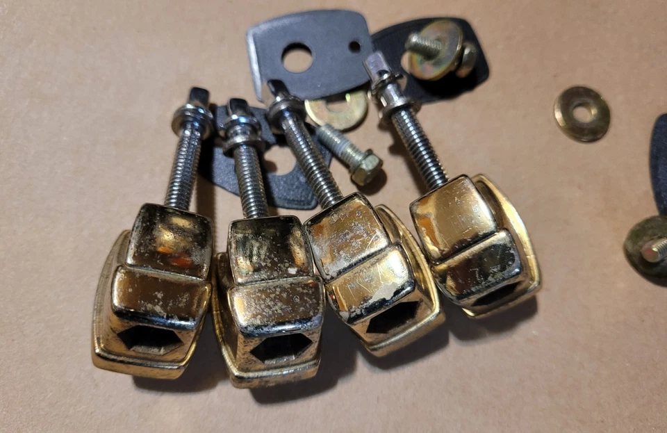 4 RARE USED VINTAGE YAMAHA 1ST GENERATION GOLD LUGS SNARE TOM DRUM JAPAN W RODS - Image 3 of 4