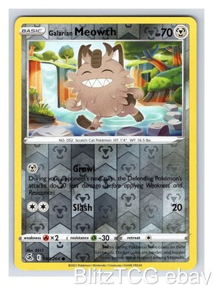 Galarian Meowth FST 180/264 Fusion Strike Pokemon Common Reverse Holo NM/M