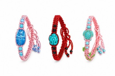 3Pcs Egyptian Scarab & Sea Turtle Macrame Bracelet Set, Adjustable Braided Rope