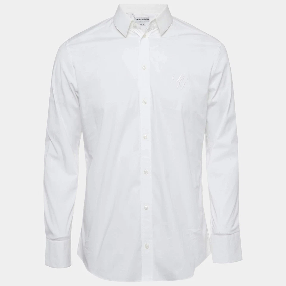 Dolce Gabbana Gold White Cotton Long Sleeve Button Front Shirt L