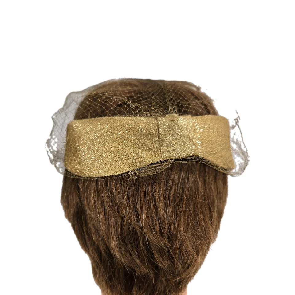 Diadema de malla dorada Fascinador Tocado Boda Fiesta Formal Sombrero Aleta De colección Foto 3 de 4