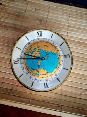 IMHOF Weltzeit Tisch Uhr Messing Swiss made Rarität 60-er