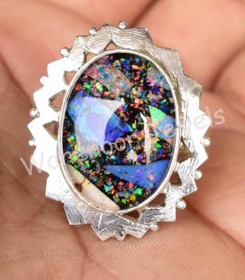 Seltene 925 Sterling Silber Monarch Feuer Opal Oval Schönheit Damenring 9.5 US