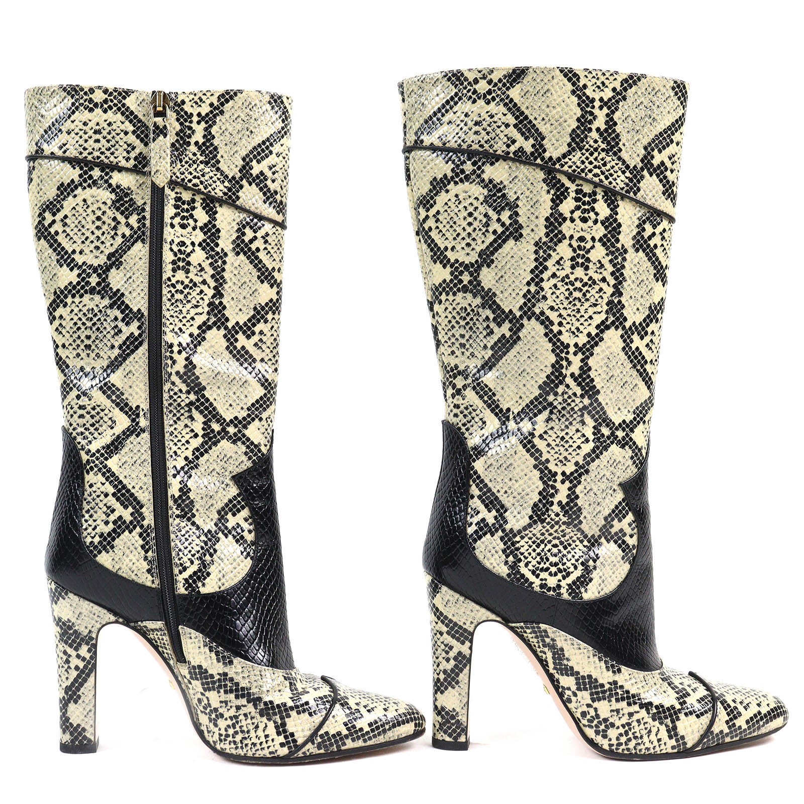 GUCCI Long Boots Shoes EU 37 US 7 Leather Beige Black Authentic thumbnail 13