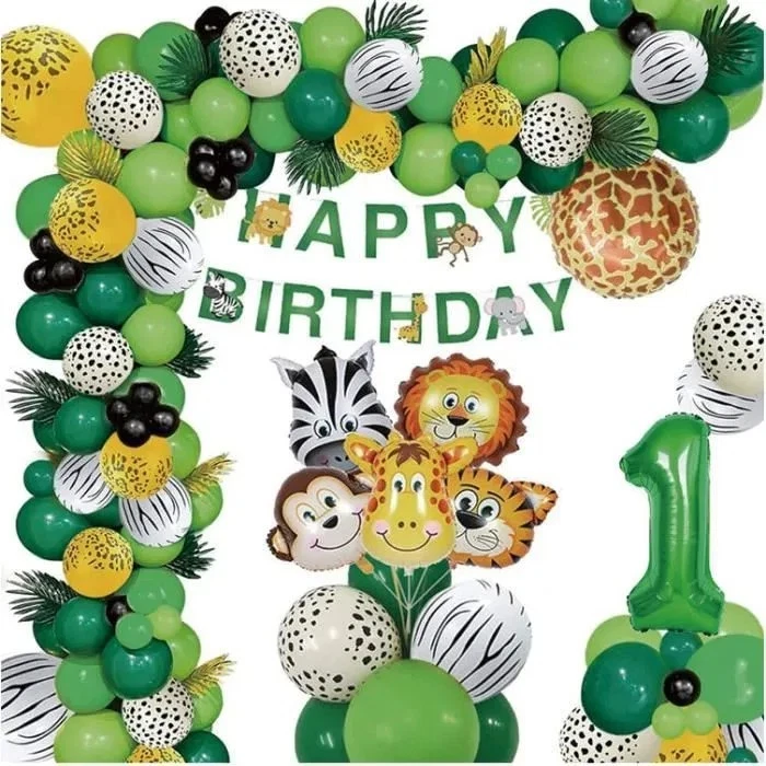 Décoration Anniversaire 1 an Garçon Guirlande Ballon Jungle Ballon Vert - Photo 2/3
