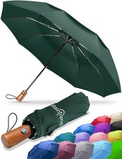 PREMIUM UMBRELLAS for Rain Windproof Travel Dark Green Umbrella - Large Doubl...