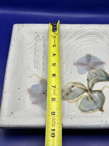 Beautiful Studio Pottery Square 9.5” Plate Morning Glories Handpainted Signed HS - Picture 6 of 6