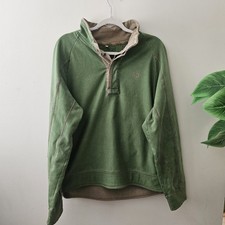 Fat Face Men’s Cotton Blend High Neck Button Jumper Washed Green Size M