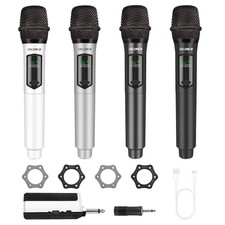 Wireless Microphones for Karaoke, Rechargeable Microphone Set of 4, Plug and ...