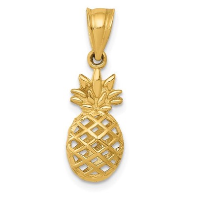 14k poliert 3D Ananas Anhänger Armband Halskette