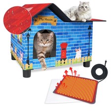 Heated Cat House for Outside, Outdoor Feral Cat Shelter with Pad  50 x 34 x ...