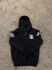 Official NYPD Hoodie: Bold Chest  Sleeve Print Navy  White 