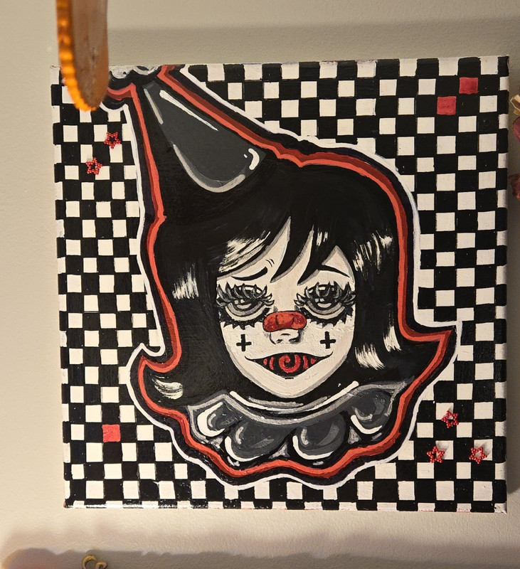 Clown Girl Portrait Pop Art Illustration Painting on Canvas, Unframed