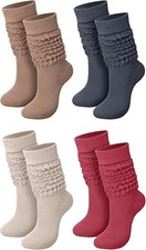 4 Pairs Slouch Socks for Women Bulk Stacked Boot 80s 90s Medium Solid Color