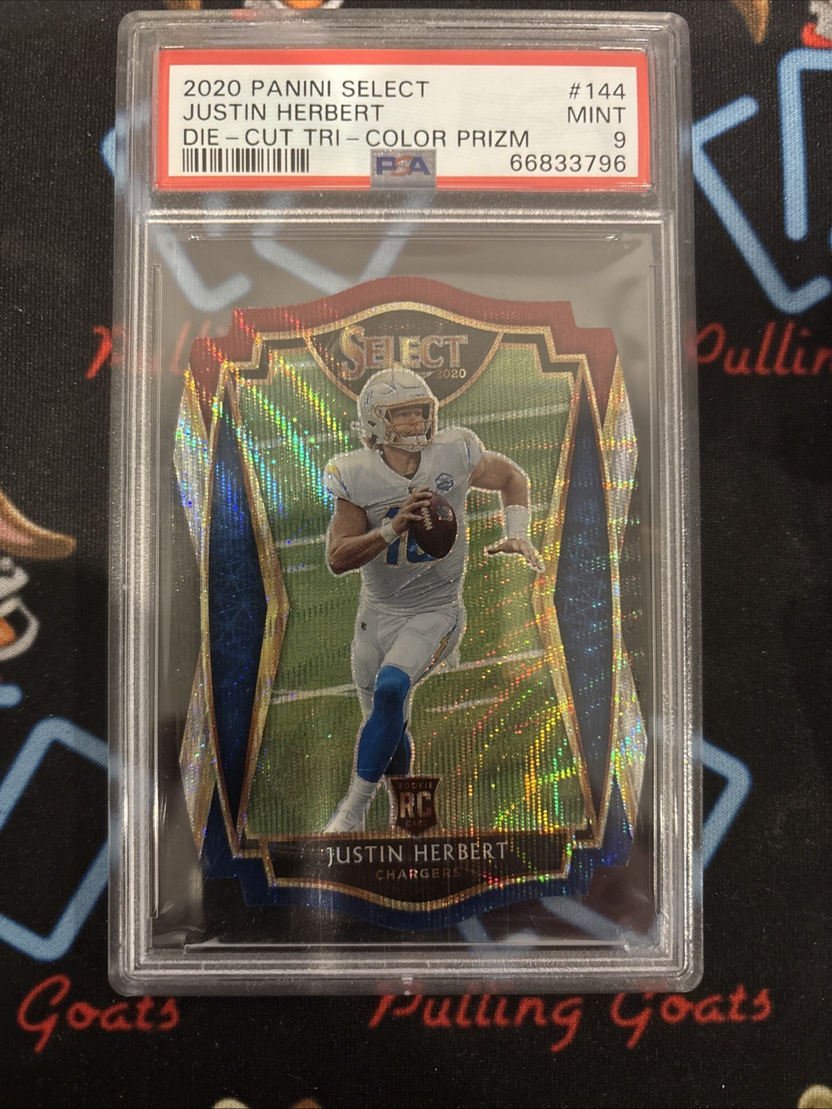 JUSTIN HERBERT 2020 SELECT DIE-CUT TRI-COLOR PRIZM RC CARD #144 *CHARGERS* PSA 9